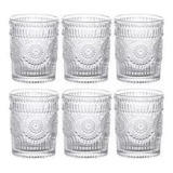 Vaso Vintage Labrado Vidrio Premium Bazar Caja X 6 Unidades 