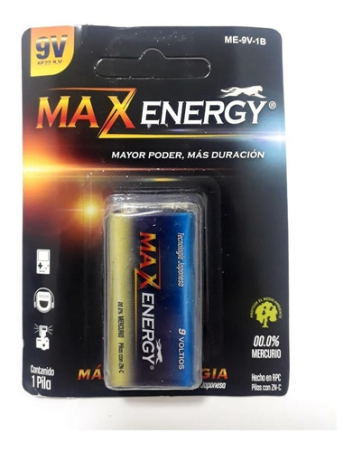 Bateria Pila Zn-c 9v Voltios Cuadrada Max Energy Duracion