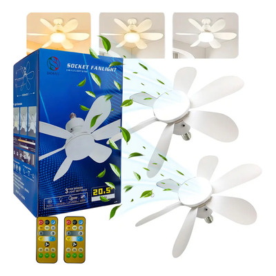 2 Pzs Ventilador De Techo Con Control Remoto Y Foco Dimmer Abánico 3 Velocidades Marca Dosyu 6 Aspas 45 Cm 50 Blanco Plástico