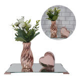 Kit Vasinho Decorativo Flores Artificiais Enfeite Mesa Rose 