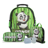 Kit Mochila Infantil Panda Tam G Rodinhas