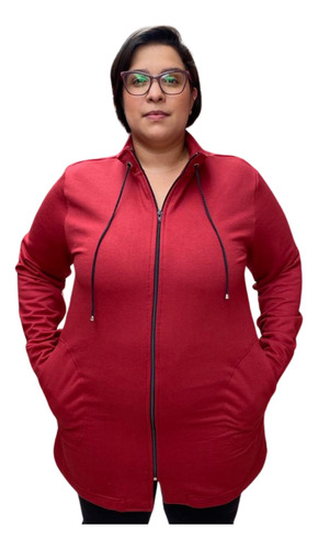 Jaqueta Feminina De Moletom Grosso Com Ziper Plus Size