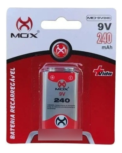 Bateria Recarregável 9v 240mah Mox P/ Microfone Brinquedo