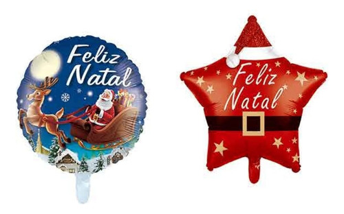 10 Balão Feliz Natal Redondo Estrela Metalizado 45cm Decor