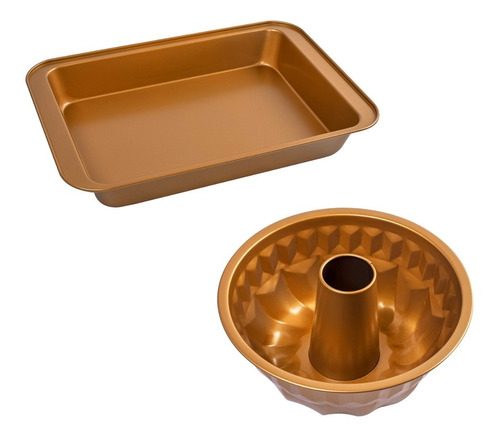  Set X2 Moldes Para Tortas Flan Bronce Antiadherente Cocina