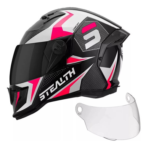 Capacete Stealth Brilhante Viseira Fume + Brinde Vis Cristal