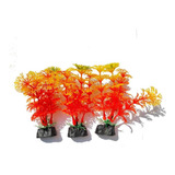 Plantas Artificiais Laranja Aquário Decoração 3 Un 8cm 