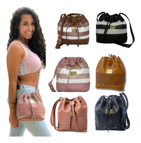 Kit 06 Bolsas Femininas Saco Medias Tiracolo Atacado Revenda