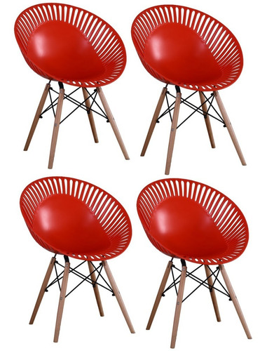 Silla Living Diseño Eiffel Eames Design Deco Rojo 4 Unid 436