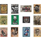 Kit 12 Placas Decorativas Retrô Barber Shop Barbearia 