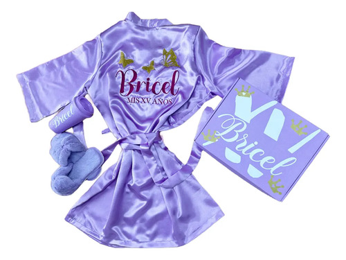 Kit Bata Personalizada + Vaso + Pantuflas+ Caja - Xv Años