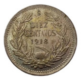 Moneda Chile 10 Centavos 1918 Plata 0.45 Xf(x1680