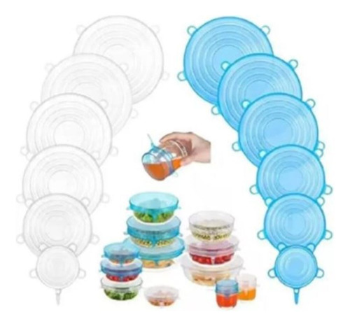 Tapas Silicona Ollas Recipientes Set X 6 Cocina Frutas 