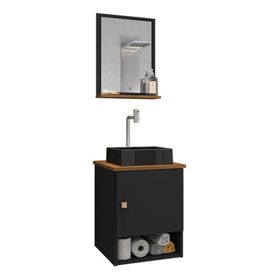 Gabinete Banheiro Lima Cuba Tulipa Pto Torn Valv Click Inox Cor Preto Fosco/nature Sem Furos