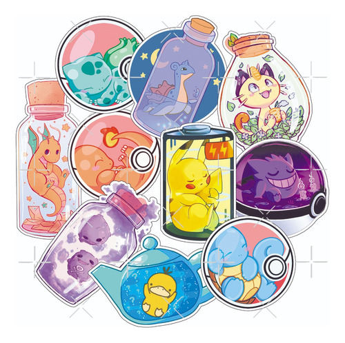 Pack Stickers Calcos Vinilos Pokemon N°2 Frascos - Termo Cel