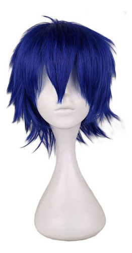 Disfraz Corto Para Hombre, Peluca Para Cosplay, Azul Oscuro,