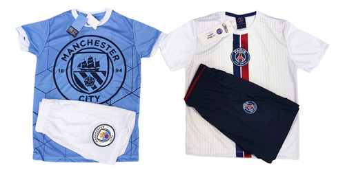 2 Conjuntos Infantil Psg + Manchester City Camisa E Bermuda