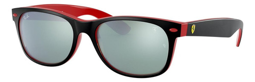 Óculos De Sol Ray-ban New Wayfarer Scuderia Ferrari Collection Standard Armação De Náilon Cor Matte Black, Lente Silver Flash, Haste Black/red De Náilon - Rb2132m