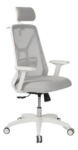 Sillon Ergonómico Tokio Blanco Con Cabezal Brazos Percha Color Red Y Tela Gris Perla