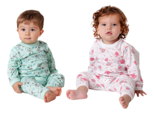 Kit 3 Pijamas Manga Longa 100% Algodão Bebê Menino E Menina