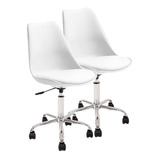 Par De Sillas Tulip Eames X2 Blanca Con Ruedas Varios Colores De Almohadón Base Cromada