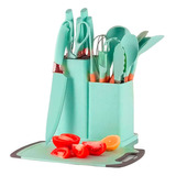 Kit Utensílios Cozinha Silicone Colher Copo Suporte 19 Peças