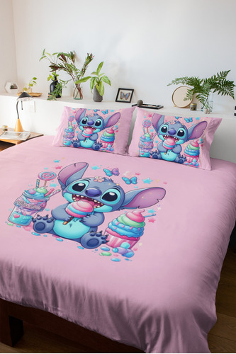 Manta Microfibra Rosa Casal E Fronha Lilo Stich Quentinha