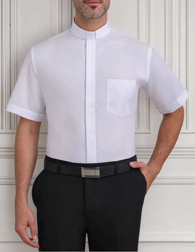 Camisa Clerical Mariscal Manga Corta En Corte Americano | Meses sin interés
