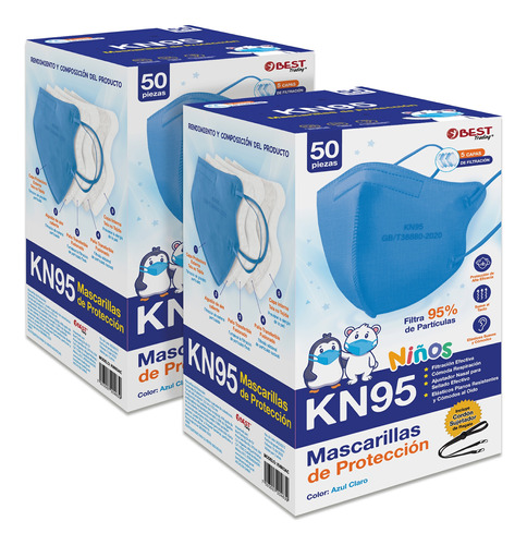 Cubrebocas Kn95 De Niños Tapabocas Mascarilla Infantil 100pz