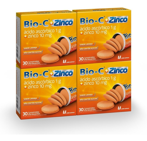 Combo 4 Caixas Bio-c 1g + Zinco 30 Comprimidos Efervescentes