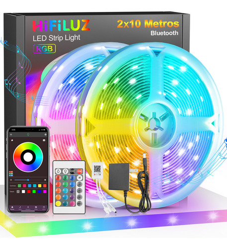 Hifiluz Tira De Luces Led App Bluetooth Control Rgb 20m (2x10m) Música Luces Led Para Cuarto