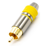 2 Fichas Conectores Rca Macho Metalico Amarillo Cable 6mm