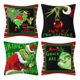 Juego De 4 Fundas De Almohada Navideñas Para Sofá Grinch