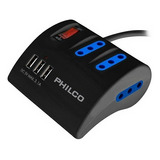 Alargador Extensión Philco 3 Pos Y 3 Usb Negro