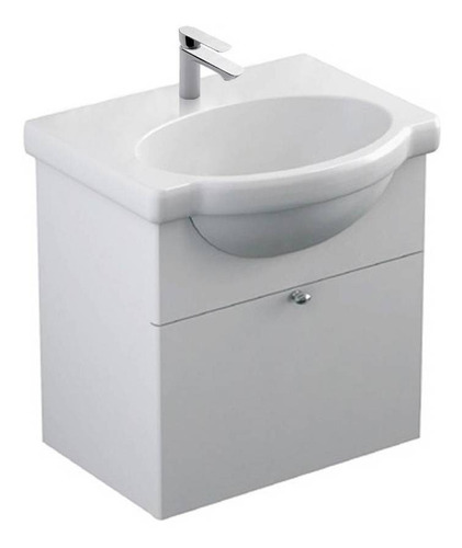 Mueble Para Baño Ferrum Y4v1e De 485mm De Ancho, 485mm De Alto Y 380mm De Profundidad Con Bacha Y Mueble Color Blanco Con Un Agujero Para Grifería