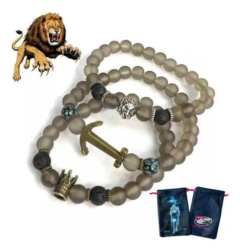 Kit Pulseiras Chakras Quartzo Fumê Lava Vulcão Leão Viking 