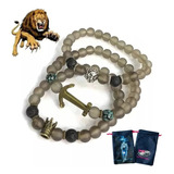 Kit Pulseiras Chakras Quartzo Fumê Lava Vulcão Leão Viking 