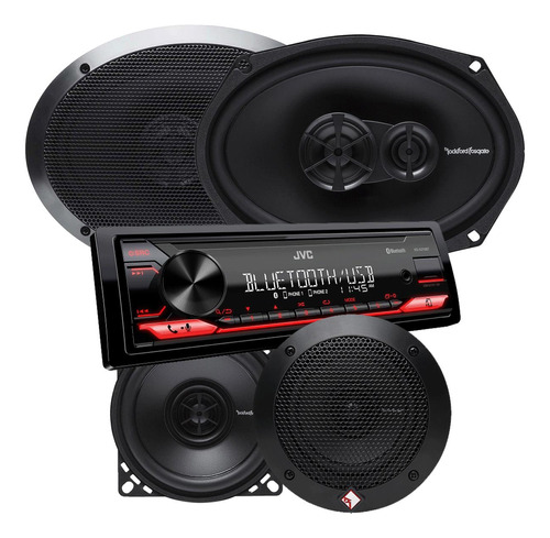 Combo Estereo Jvc Parlantes Rockford R169x3 6x9 + R14x2 4 