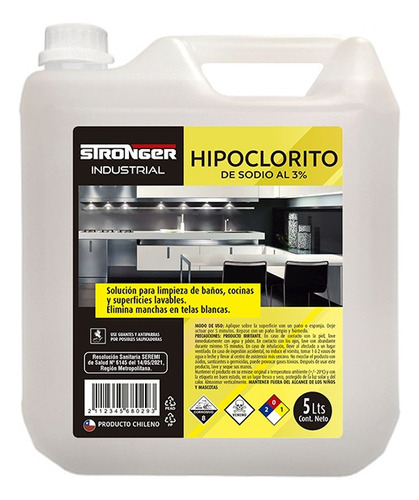 Hipoclorito De Sodio Industrial 3% 5 Lts