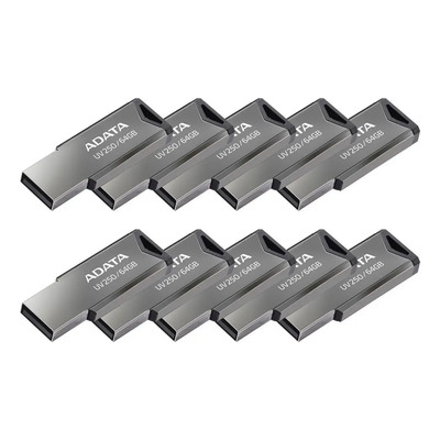 Kit 10 Memoria Usb 64gb Adata Uv250 Auv250-64g-rbk 2.0 Color Plateado Plata