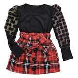 Roupa Xadrez Menina Conjunto Infantil Blogueira