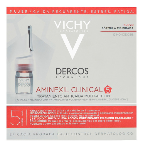 Ampollas Dercos Aminexil Clinical 5 Mujer Vichy 72 ml X 12 u