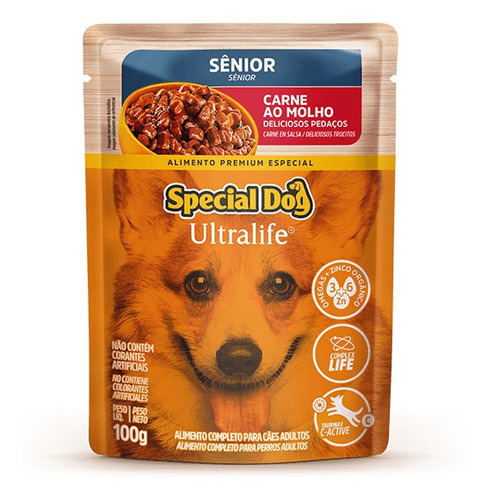 Alimento Special Dog Premium Especial Ultralife Para Cão Senior Todos Os Tamanhos Sabor Carne Em Saco De 100g