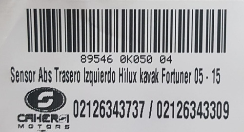 Sensor Abs Trasero Izq/der  Hilux Kavak Fortuner 05-15 Foto 7