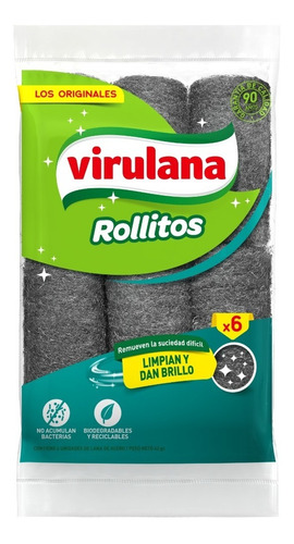 Rollitos Lana De Acero Virulana X 6 Un Esponja Limpieza