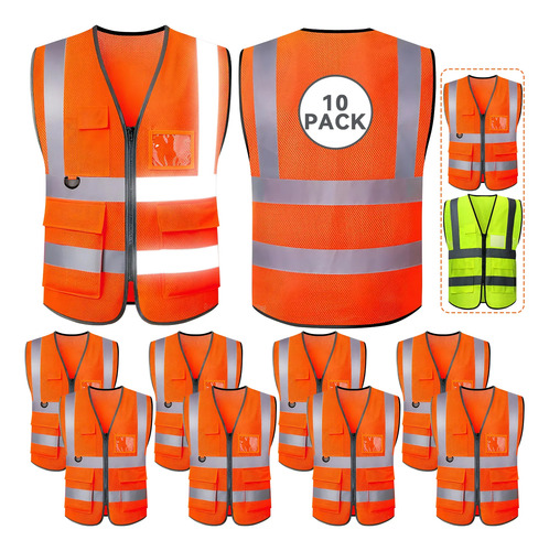 10pzs Chaleco Seguridad Reflejantes Industrial Superbrillant