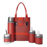 Set Matero Kit De Mate Completo Bordó Liso Con Bolso Cartera