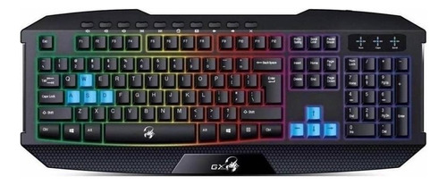 Teclado Gamer Genius Scorpion K215 Qwerty Español Color Negro Con Luz De 7 Colores