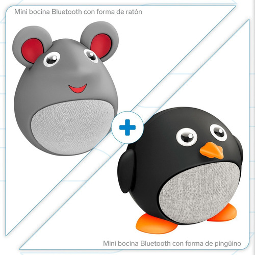Kit Bocinas Animals Bluetooth Ratón Y Pingüino| Epack-aud-18