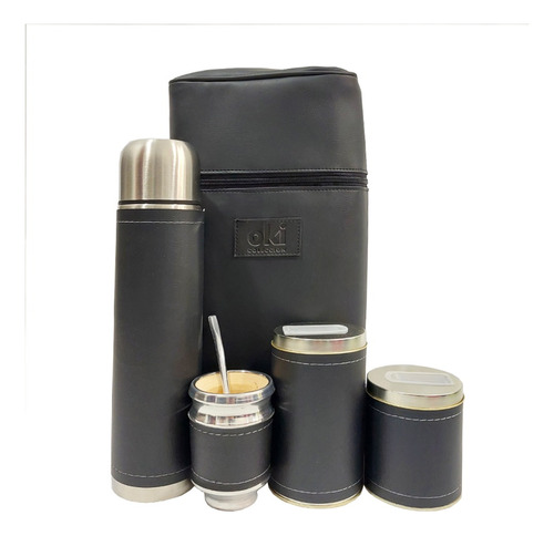 Set Mate Stanley Apto Negro Ecocuero Equipo De Mate Madera